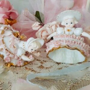 Vintage Lefton Bloomer Girl Porcelain Figurine Set
